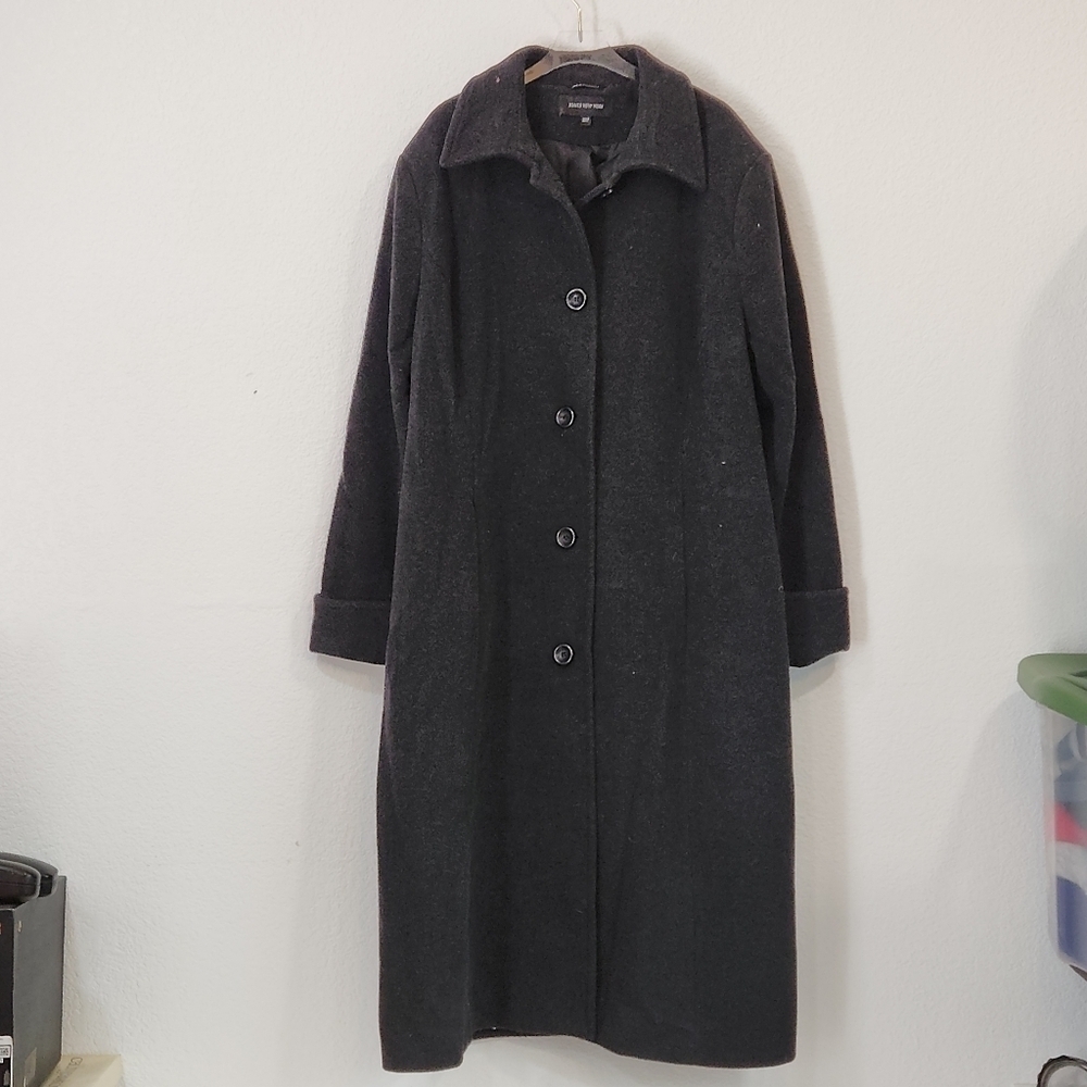 Jones New YorkWomen's Single-Breasted Gray Wool Blend Maxi Coat Sz 18W
